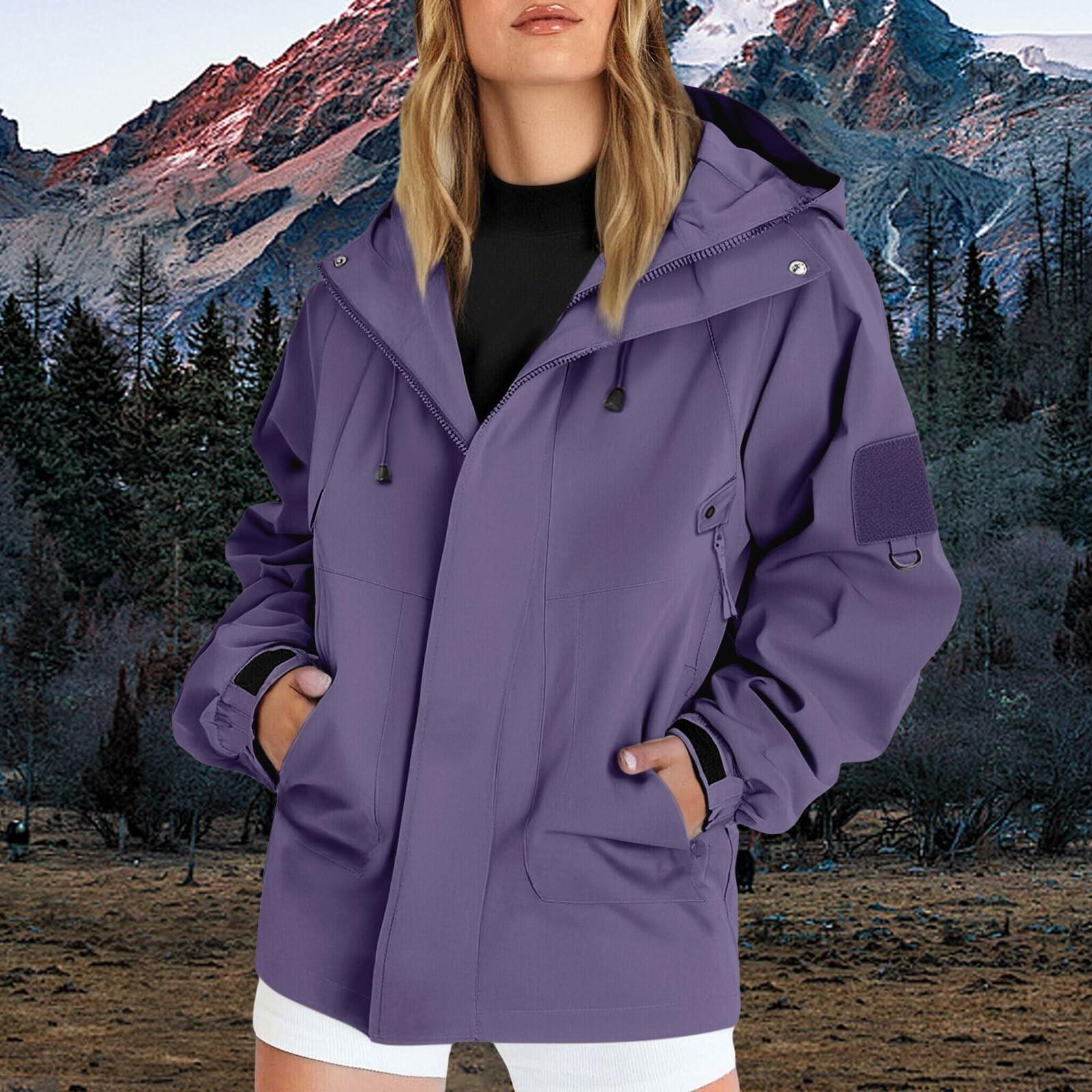 

Женский однотонный худи с длинным рукавом для улицы, ветрозащитная и водонепроницаемая тонкая куртка XXL фиолетовый
