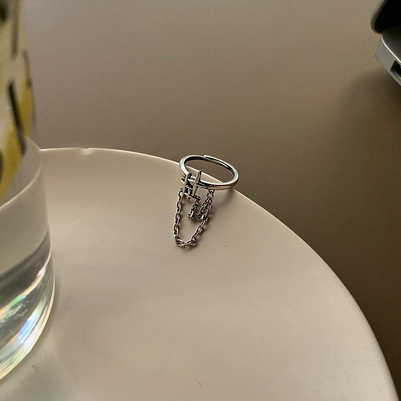 Cross Star Fringed Chain Ring Retro Fashion Simple Twist Woven Open Ring Index Finger Ring Tide