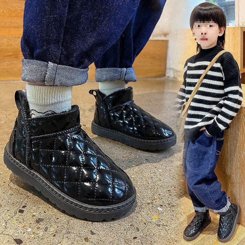 Bottes de neige imperméables en cuir pour enfants hiver 2025 nouvelles garçons grandes coton épaissi bottes en coton filles antidérapantes bottines