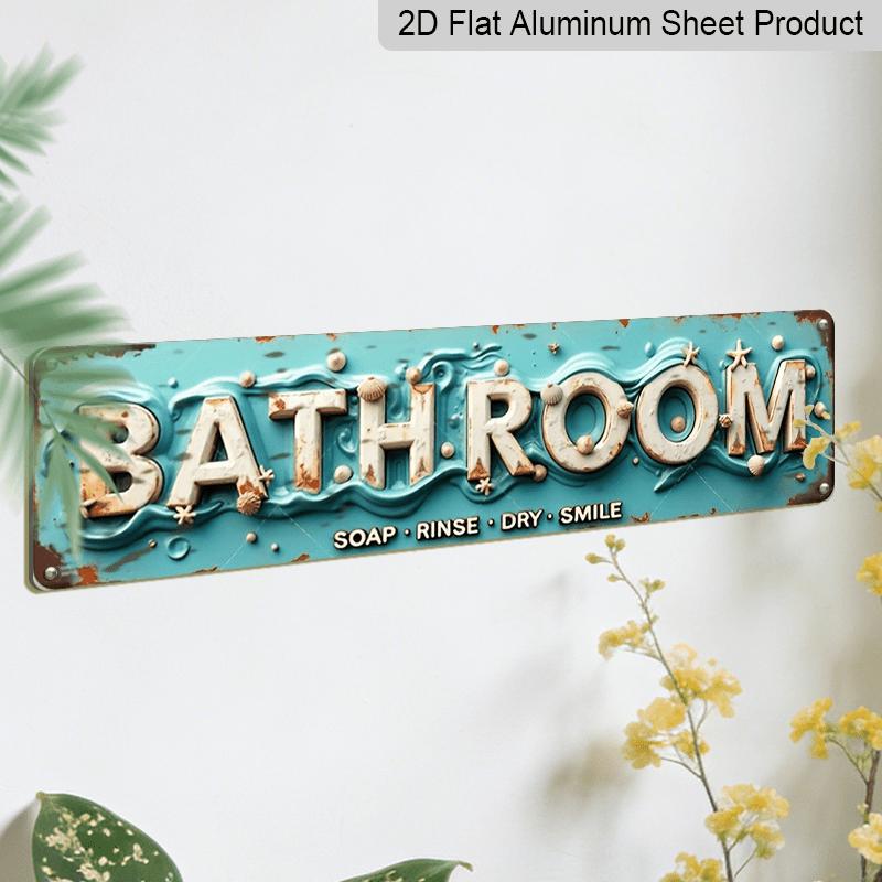 2D Flat 1pc, 15.7×3.94inch Metal Signage Featuring A Rustic Coastal Theme with Seafoam Green Waves and Starfish, Aluminum Decorative Sign