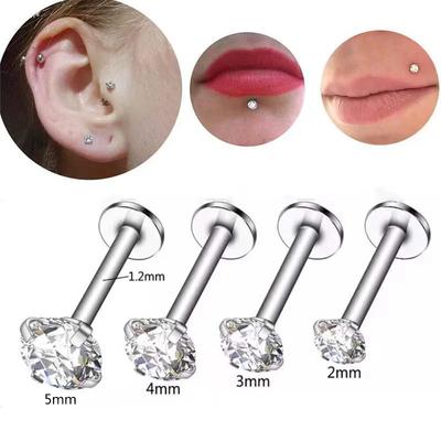 1pc Stainless Steel Earrings Zircon Ear Cartilage Studs Piercing Titanium Helix Labret Lip Studs Sexy Earring Jewelry for Woman