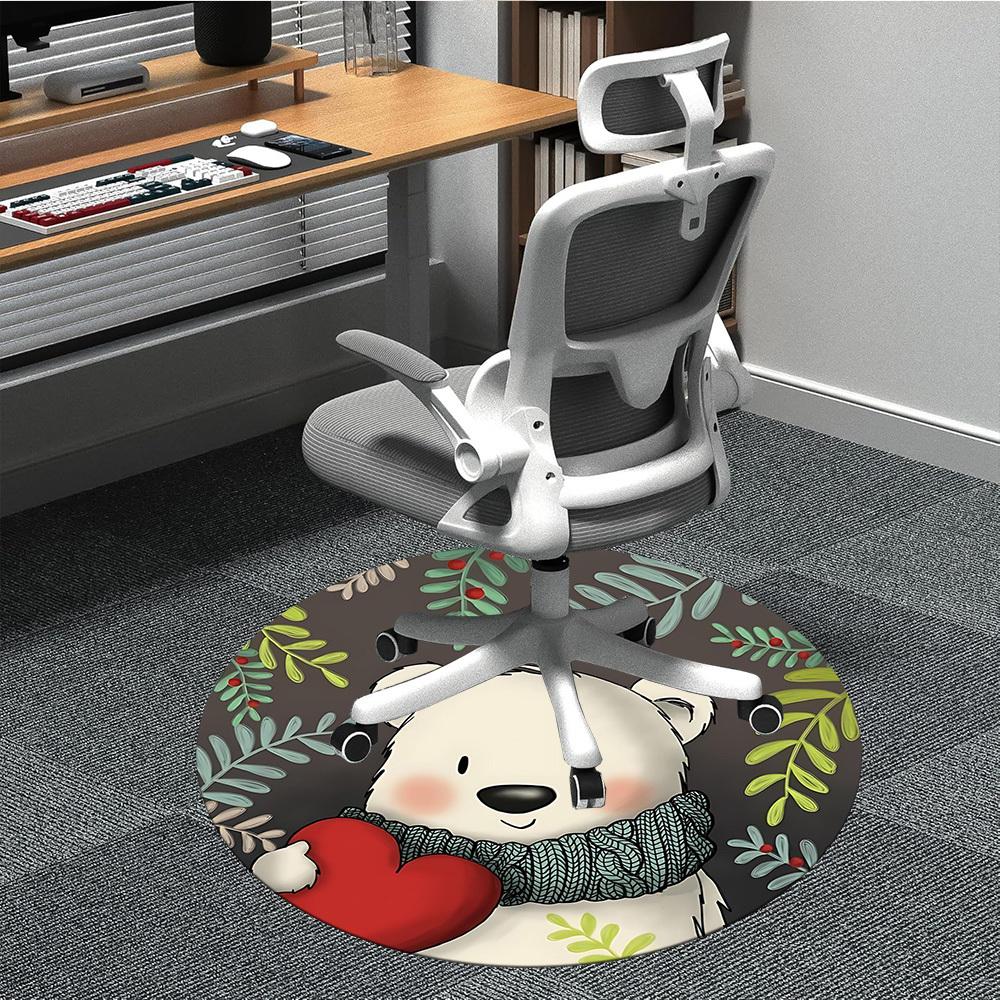 

1PC Polar Bear Heart Office Round Area Rug, Indoor Mat Suitable For Office, Under Office Chairs Bedroom Living Room Home Decor, Room Deco 223 80cm by 80cm
