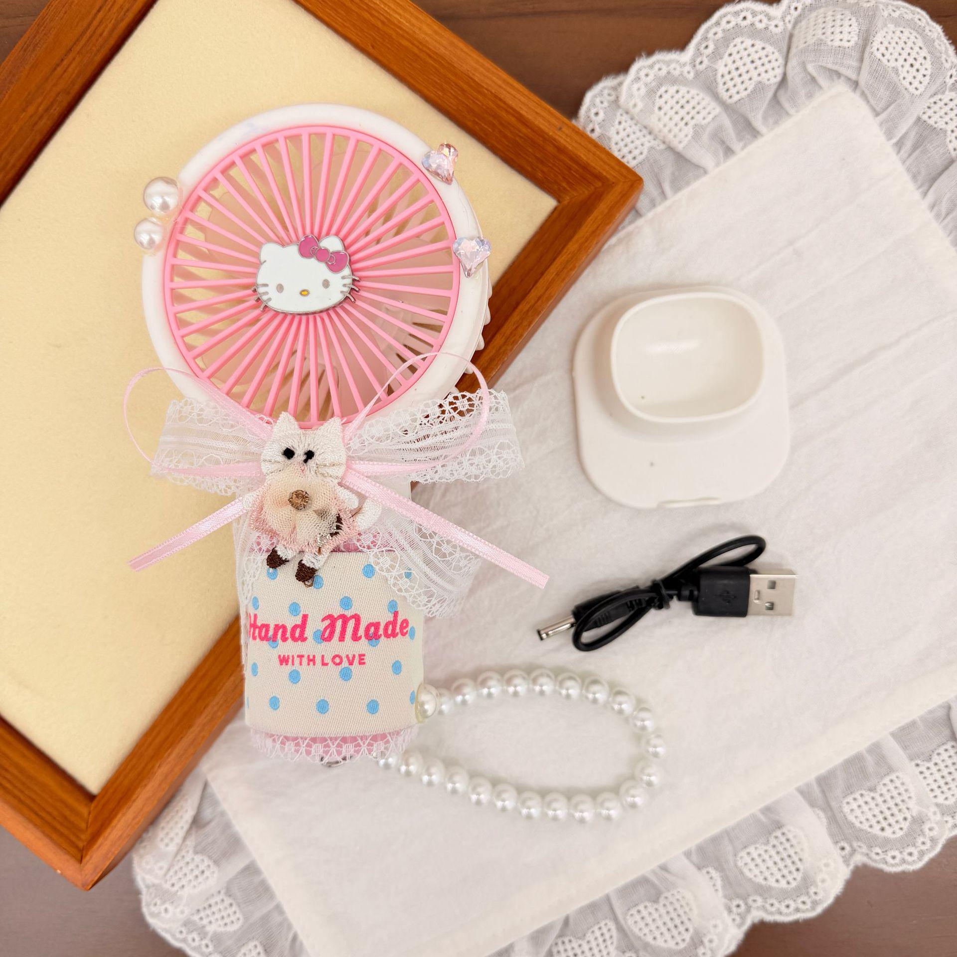 Cute Cat Portable Mini Electric Fan - Girly Heart Handheld Summer Accessory 10 cm