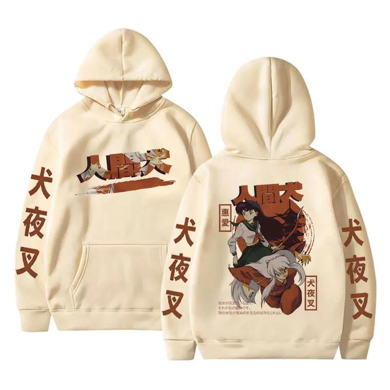 Japońskie Anime Inuyasha Higurashi Kagome Bluza z Nadrukiem Graphic Mężczyźni Kobiety Manga Vintage Bluza Męska Hip Hop Oversize Bluzy z Kapturem