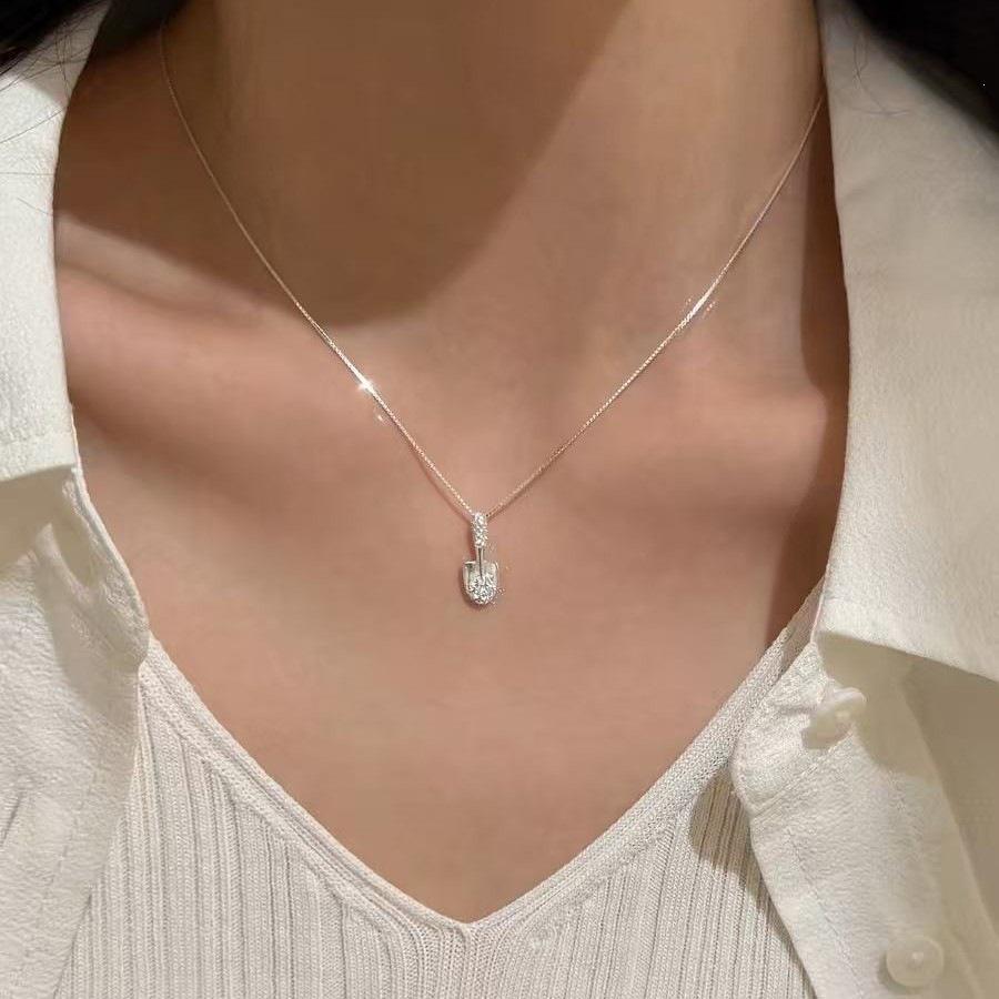 2026 High-End Women's Gold Shovel Pendant Necklace - 925 Sterling Silver Clavicle Chain