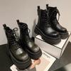 Muffin Thick-soled Round Head Handsome Locomotive Martin Boots Women's 2025 Autumn and Winter New British Style Polished Lace-up Round Head