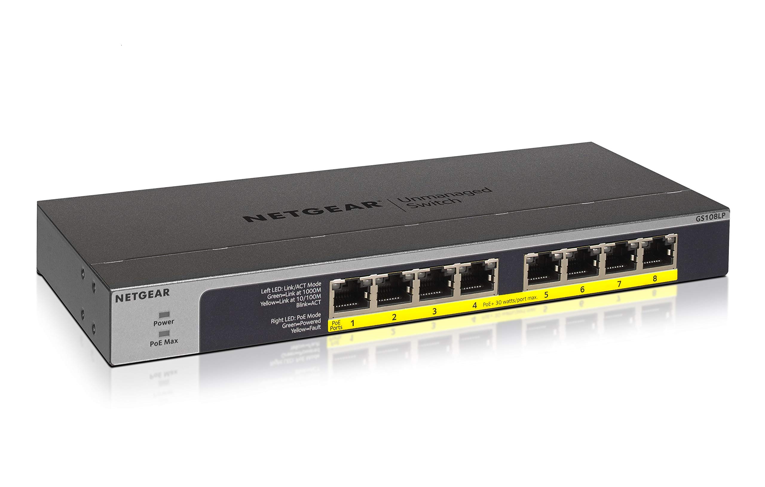 

NETGEAR Switching Hub 8 портів 1G Металевий корпус Безшумний безвентиляторний обмежена довічна гарантія на апаратне забезпечення Некерований комутатор [Оригінальний продукт] PoE+ (60,5 Вт)