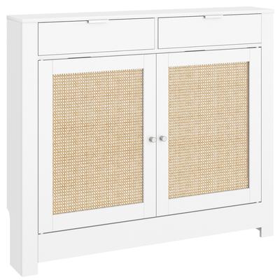 Radiatorafdekking Met Klapdeuren En Rotan 2 Vakken Bohemien Design Voor Woonkamer Slaapkamer Wit