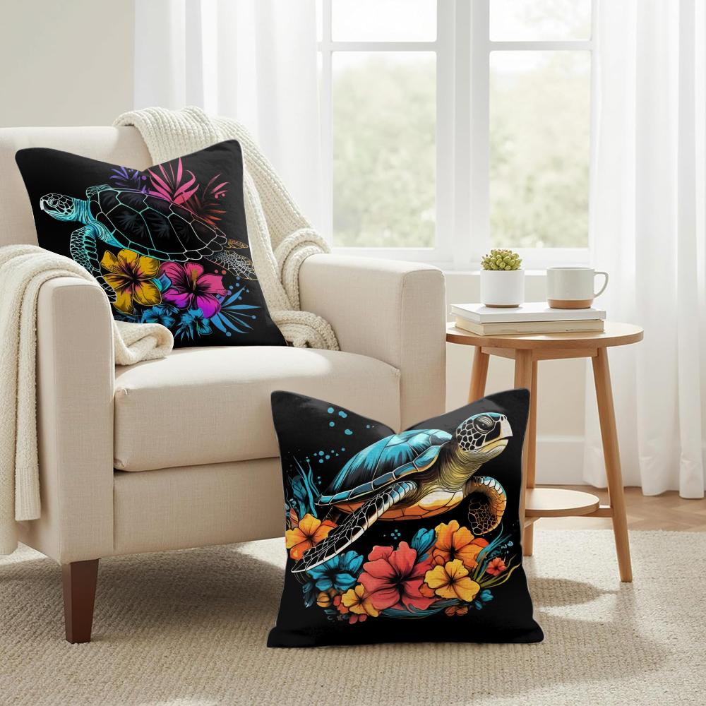 Hawaiian Sea Turtle Cushion Cover Natural Linen Organic Fabric DoubleSided Printing Couch Pillow Covers Home Decor