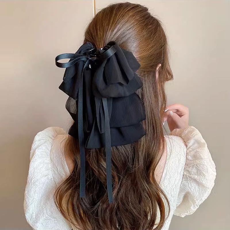 Large Silk Bow Hairpin: Korean Hair Flower Clip for Ponytails & Updos