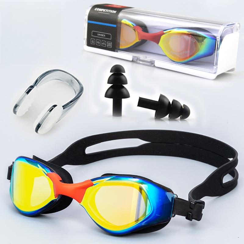 

Adult Swimming Goggles Swimming Cap Waterproof Anti-fog Swimming Goggles HD Electroplating Swimming Goggles Set