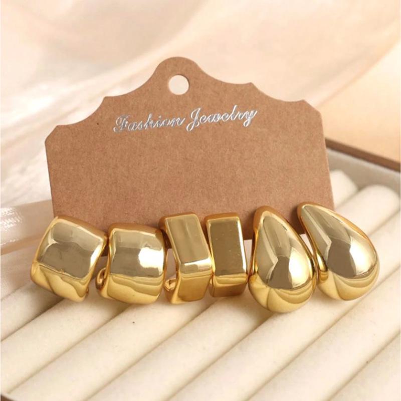 Trendy Geometric Earrings Set: Water Drop Twist & C-Shaped Hoops for Women