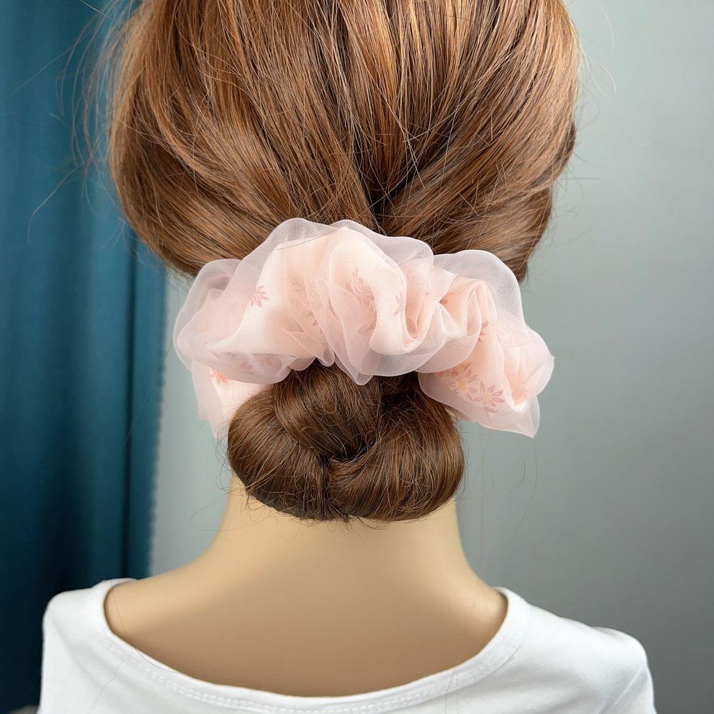Doppellagige Organza Scrunchies Elastische Haarbänder Damen Mädchen Süßer Druck Pferdeschwanzhalter Haargummis Haaraccessoires Mode