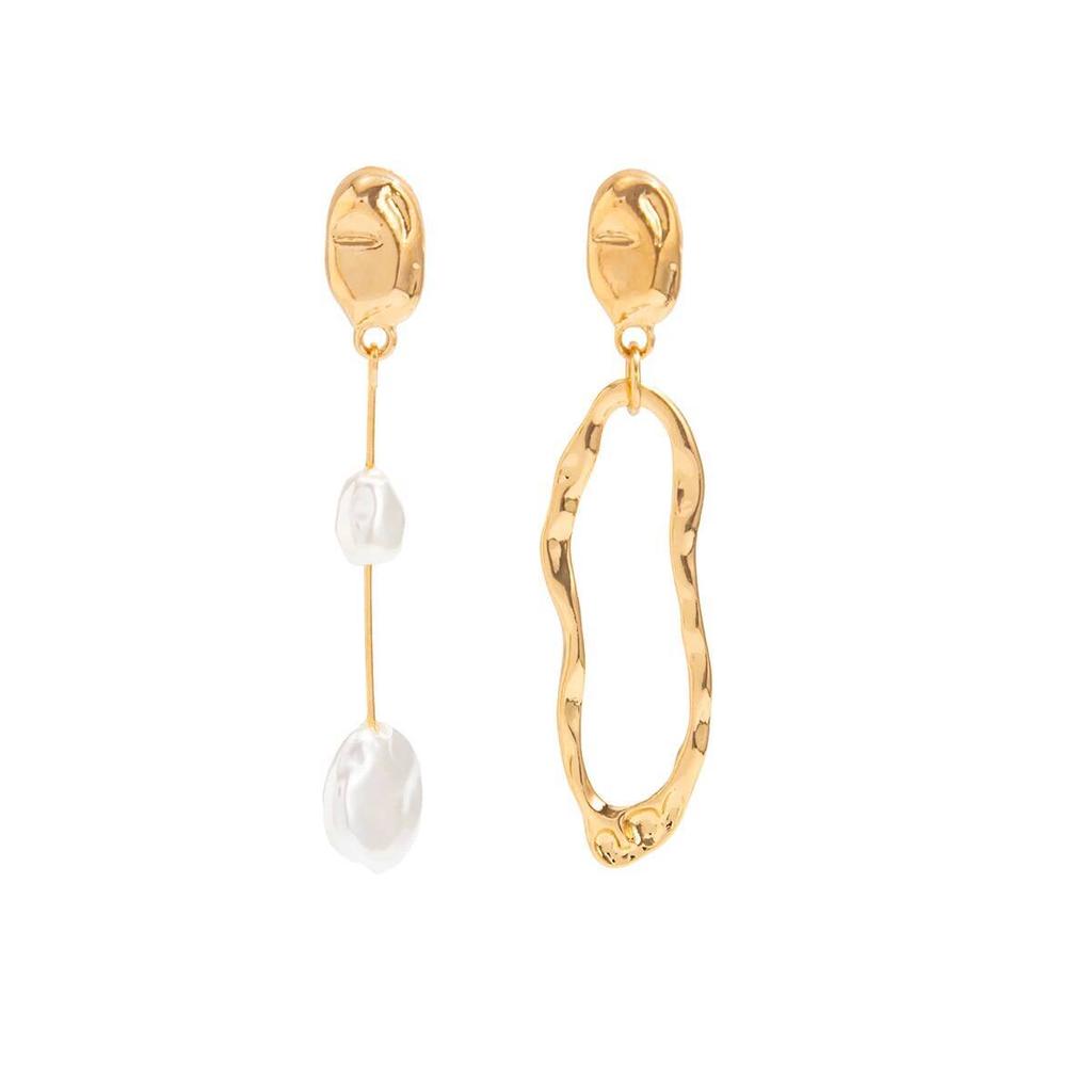 SHIXIN Unique Asymmetry Imitation Pearl Drop Earrings Women Creative Irregular Geometric Pendant Earrings Fashion Jewelry Gift