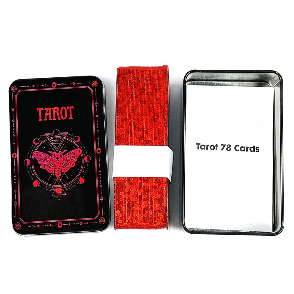 High-Quality Tin Metal Box Tarot Card 78 Cards Gilded Edge Guidebook With Paper Guidebook,Halloween and Christmas Card Games