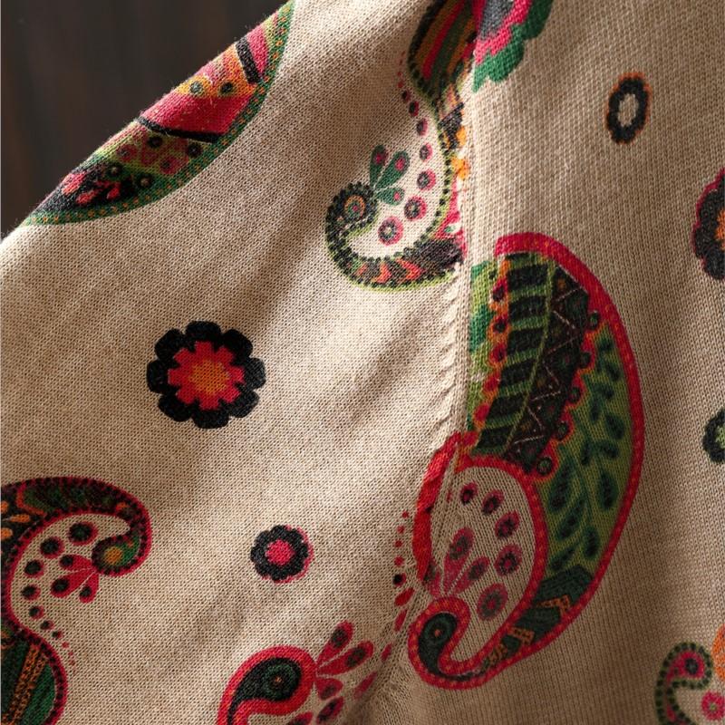 Johnature Women Vintage Knitted Sweaters O-Neck Long Sleeve Autumn Button Print Floral Female Loose Sweaters