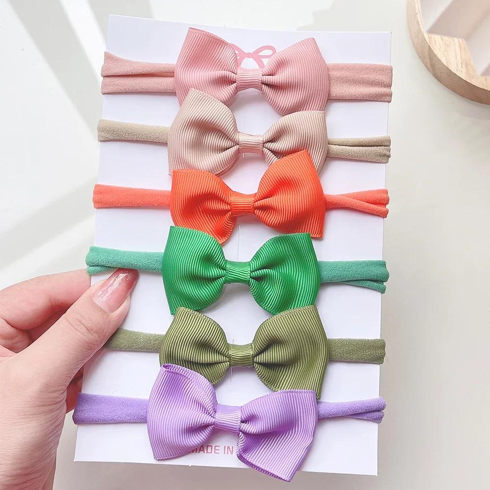 4/5/6Pcs/Set Solid Color Kids Headwear Elastic Hair Bands for Baby Cute Ribbon Bowknot Headband Infant Girls Hair Accessories