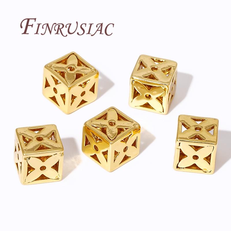 18K Gold Plated Square Hollow Metal Bead,Separators For Beads,Bracelets Beads For DIY Beading Jewelry Making Supplies Findings