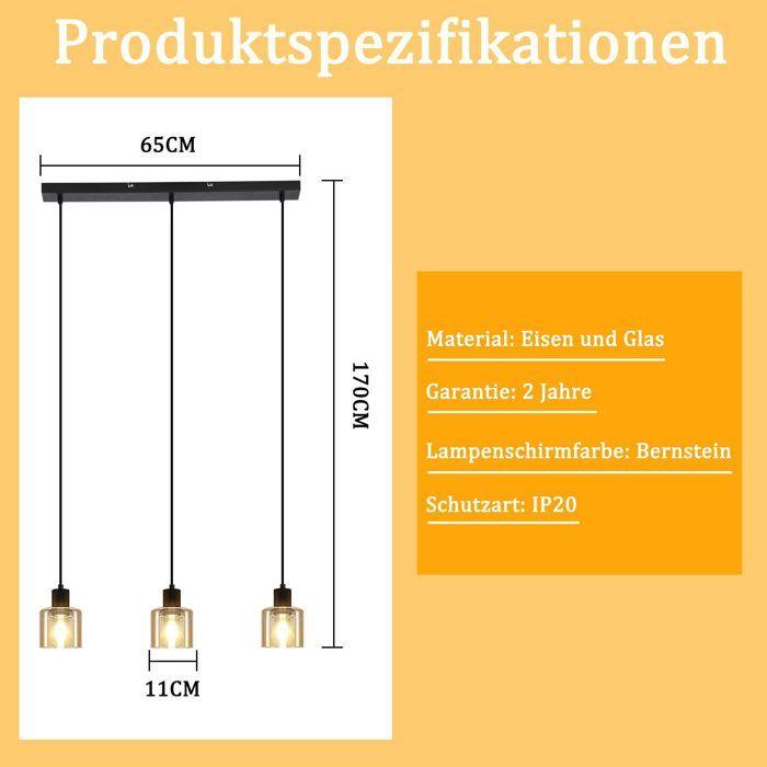 Lampe à suspension - NETTLIFE - 3 flammes E27 - Noir - Métal - 65 x 170 cm