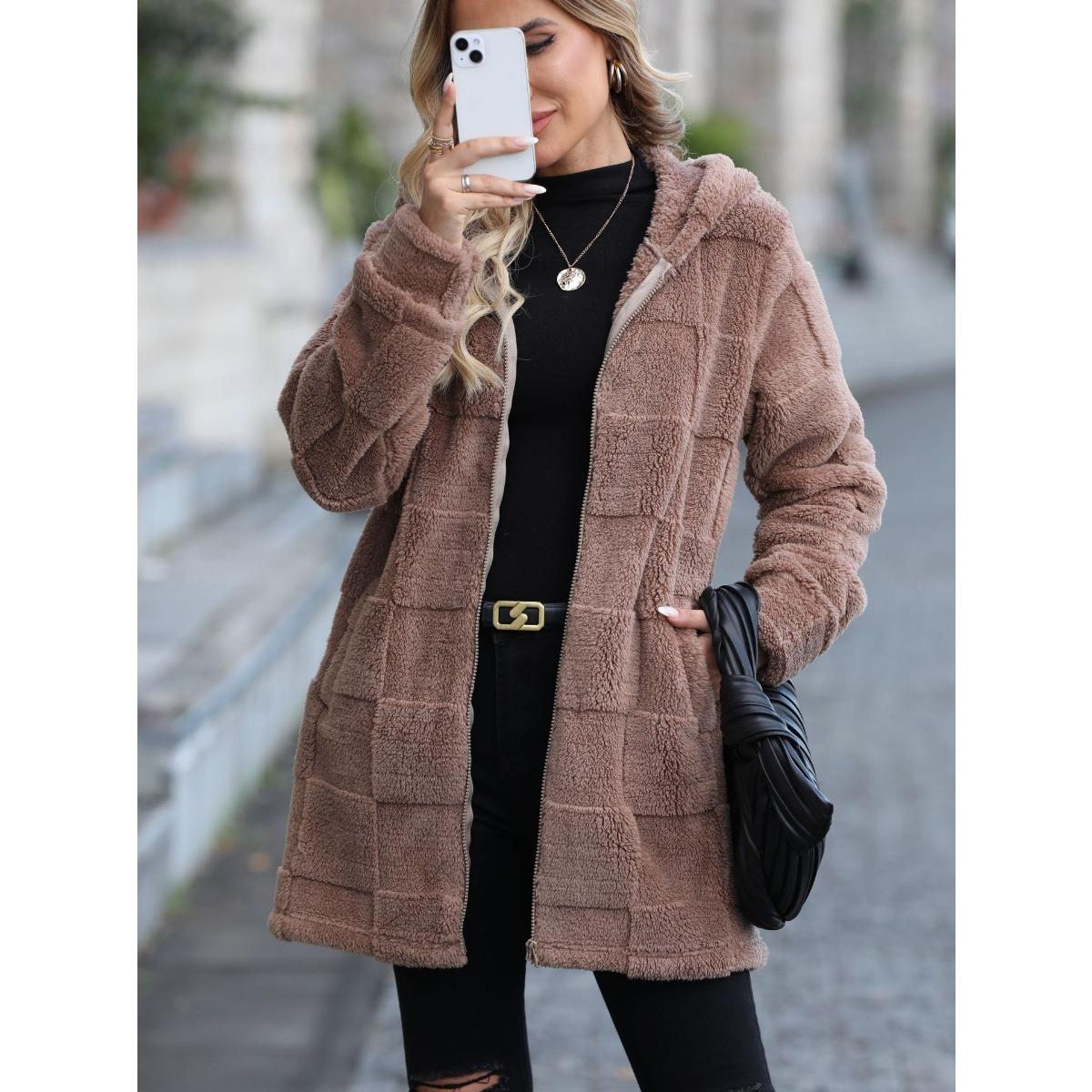 

2025 Autumn Winter New Women s Fleece Coat Loose Hooded Long Cardigan Fluffy Outerwear for Women XXL
