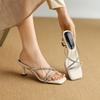 Krazing Pot Mules Microfiber Peep Toe Stiletto Thin High Heels Summer Shoes Size 44 Size 43 Crystal Women Sandals