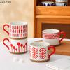 Creative Red Patterned Stacking Cup Porcelain Mugs Tableware Coffee Mug Dining Table Afternoon Tea Teacup Fruits Juice Cup