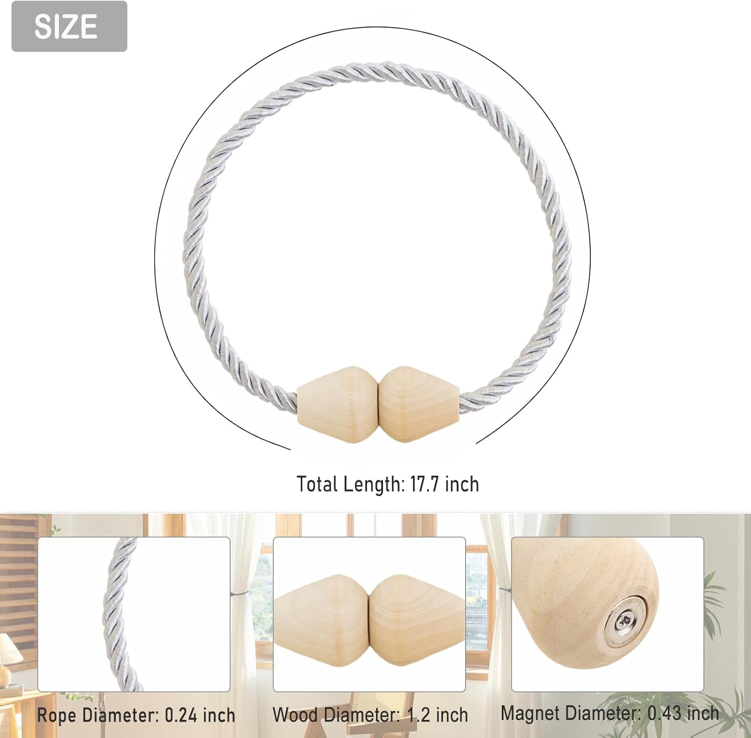 

1/2PCS Strong Magnetic Curtain Clip Wooden Bead Curtain Tie Drape Holder Buckle Strap Rope Curtain Decoration 1PC белый