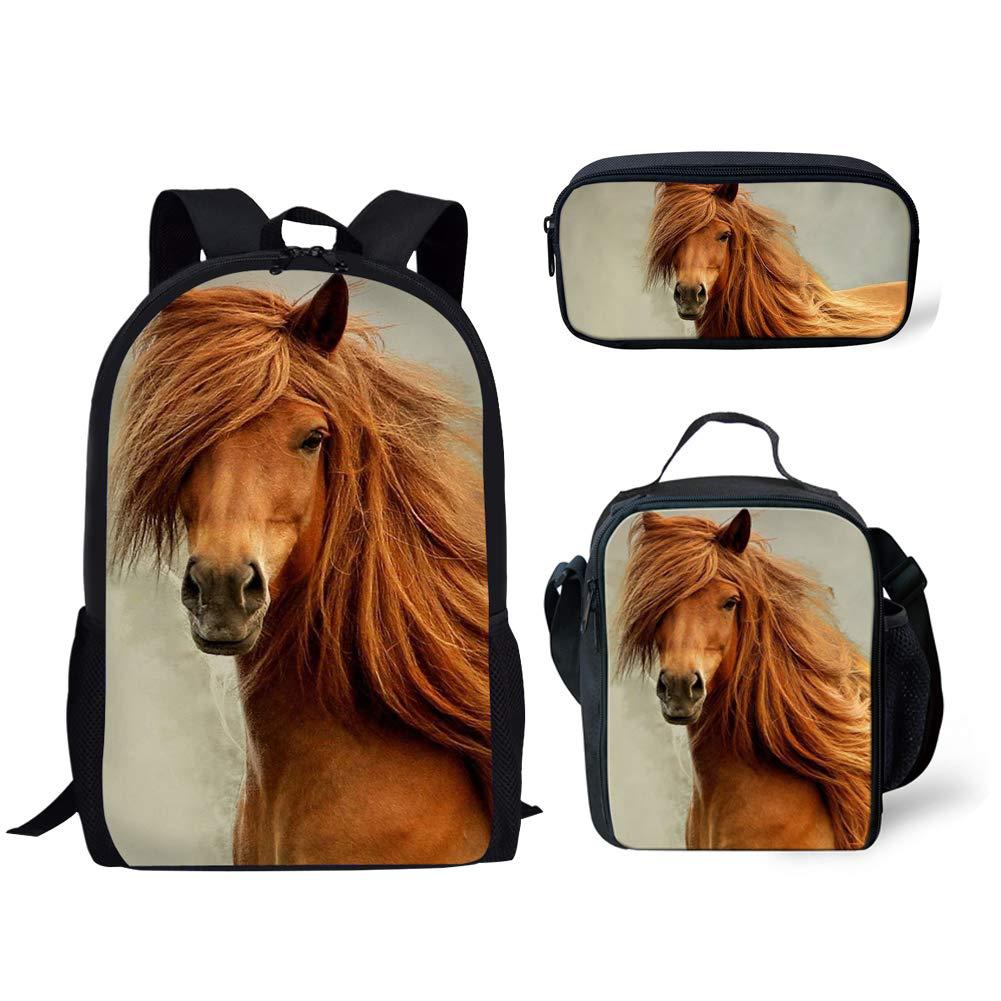 Luxury Novelty Cool Tribal Colored Horses 3D Print 3pcs/Set pupil School Bags Laptop Daypack Backpack Lunch bag Pencil Case