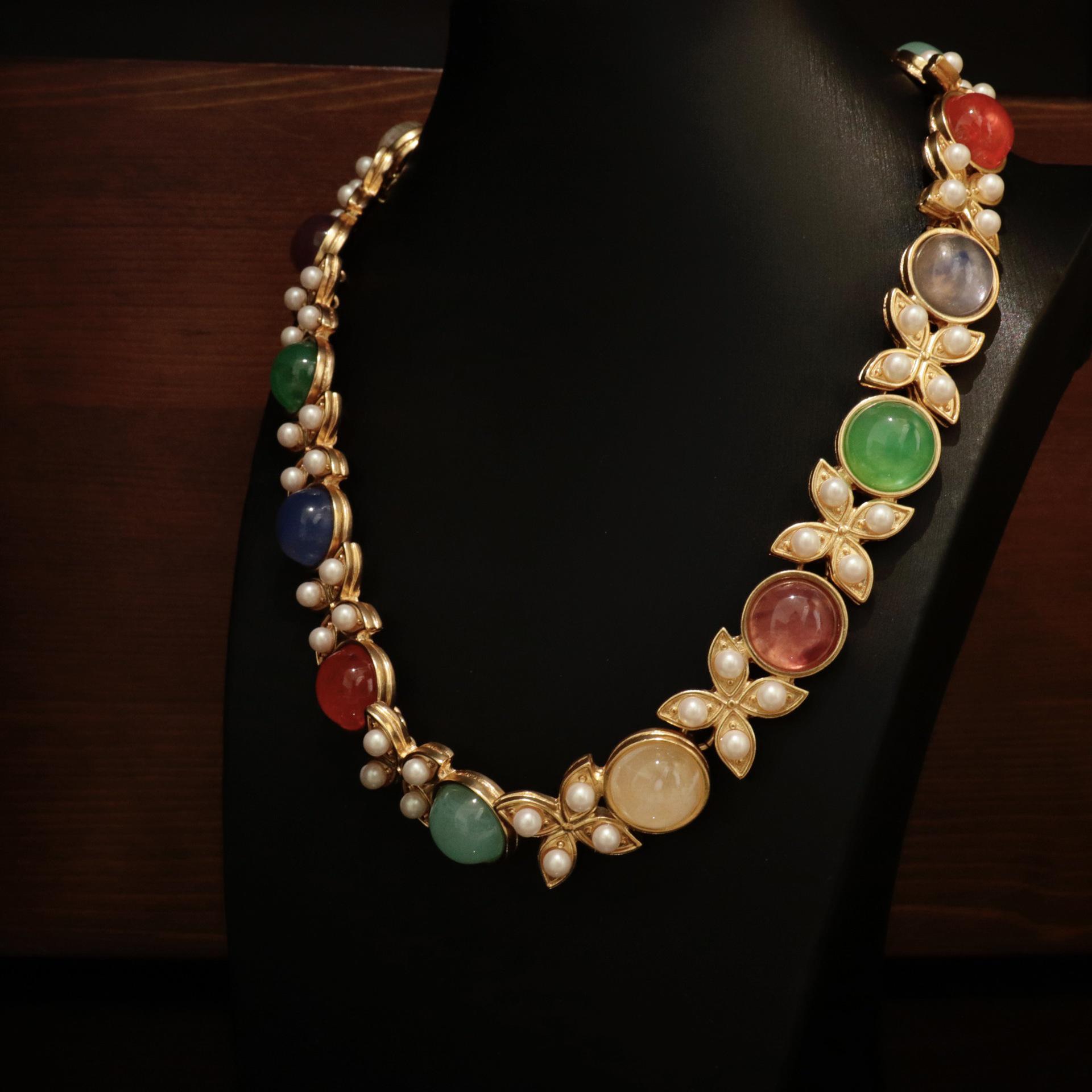 Colorful Resin Butterfly Necklace with Pearls - Fresh Sweet Vintage Style