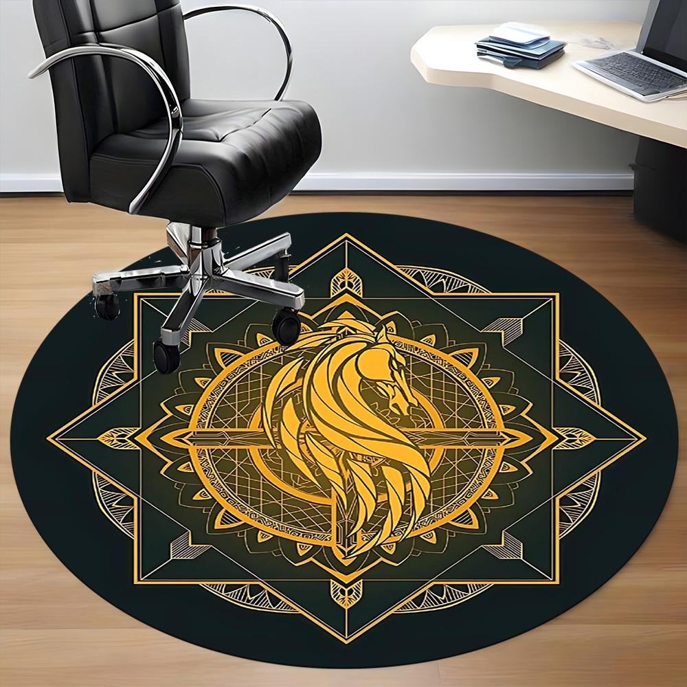 1PC Horse Mandala Office Round Area Rug, Mat Suitable For Office, Under Office Chairs Bedroom Living Room Home Decor, Room Deco