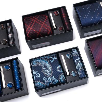 Men'S Formal Tie Cufflinks Pocket Towel Six-Piece Suit High-End Suit Small Square Scarf Retro Pattern Groom Wedding