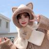 Winter Simple New Style Thickened Warm Plush Scarf All-in-one Hooded Scarf Three-in-one Cute Fox Ear Hat Female Hooded Ski Mask