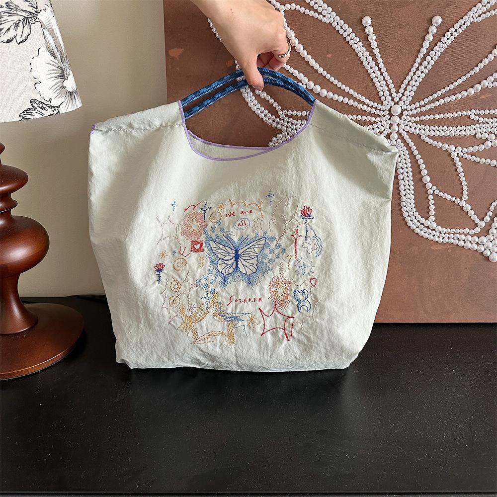 

Department Small Fresh Embroidery Handheld Oxford Bag Girls Sweet Shopping Cloth Bag Student Class Handbag