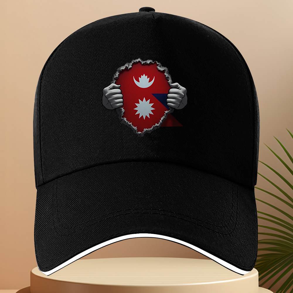 

1pc Nepal Flag Ripped Design Logo Adjustable Trucker Hat Nepalese National Emblem Cap Unisex for Appropriate for Any Season One Size