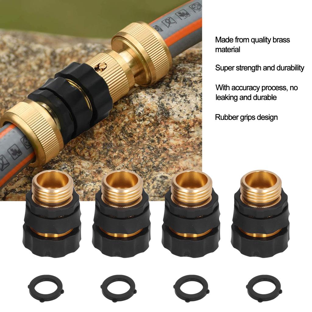 4Pcs Garden Hose Quick Connector Brass High Hardness Durable No Leakage Easy Reliable Garden Hose Fittings
