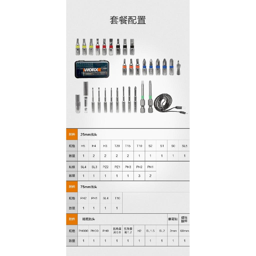 Worx 4V Electrical Screwdriver Sets WX242 Smart Cordless Electric Screwdrivers USB Rechargeable Handle 30 Bit Sets Power Tools