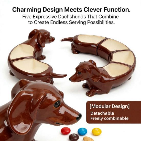 Bandeja de Aperitivos Dividida Vintage Dachshund 5 Compartimentos Bandeja para Servir Resina Plato para Snacks para Queso Frutos Secos Frutas Regalo Decorativo para Amantes de los Perros Anfitriones