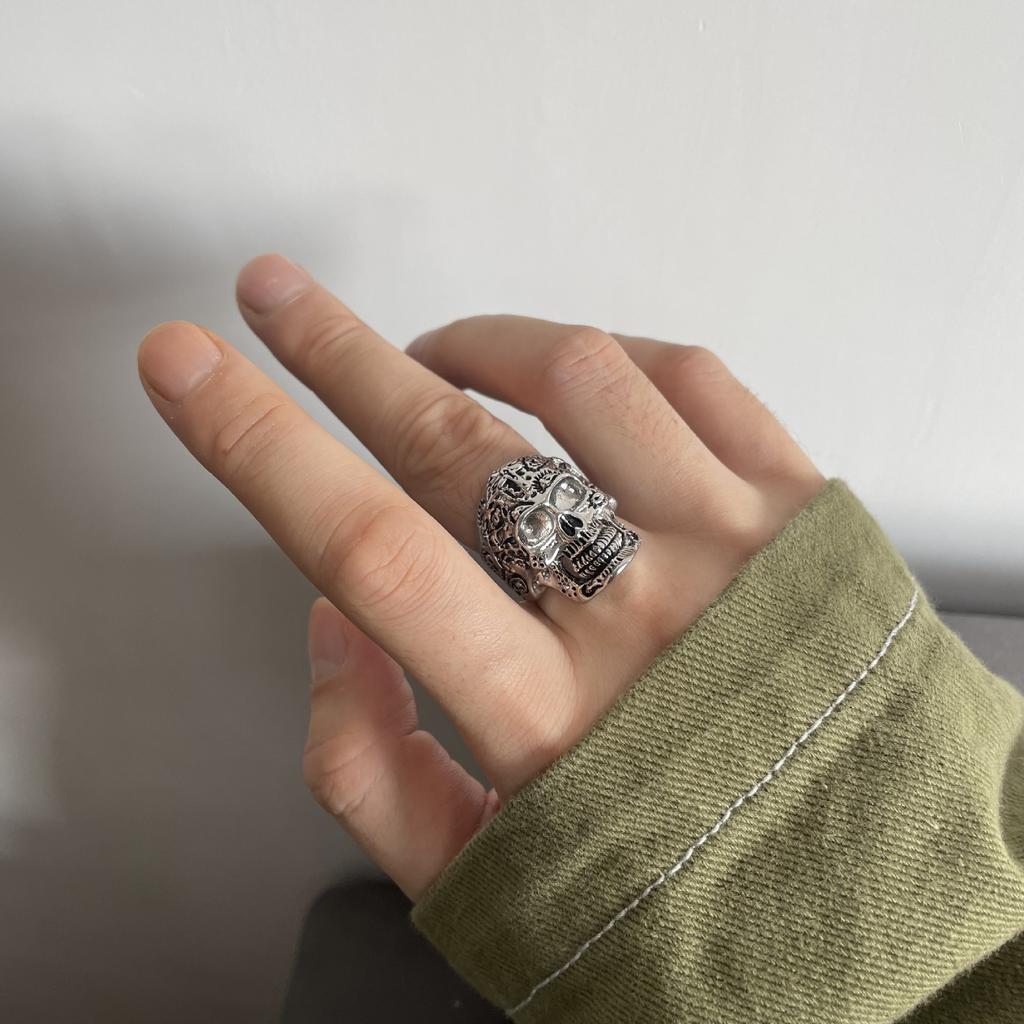 Retro Cross Tatoo Skull Ring For Men Silver Color Punk Gothic Rock Hiphop Open Ring Biker Accessories Handmade Designer