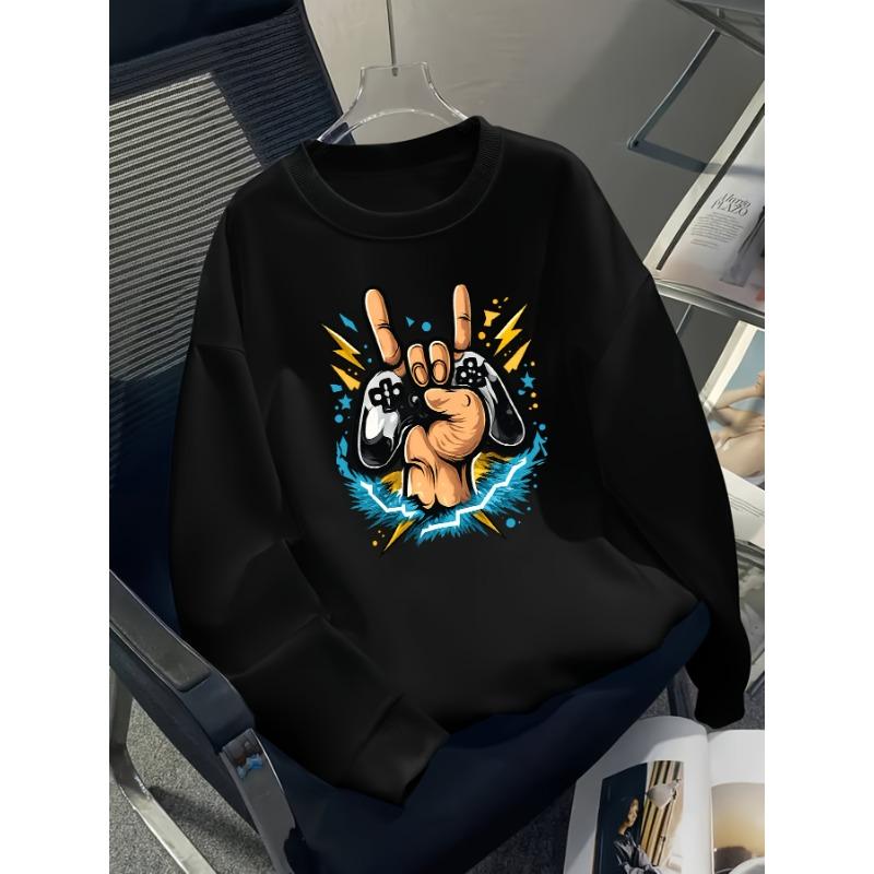 European sizes Boys' Printed Pattern Casual Sport Autumn Winter Long-Sleeve Sweatshirt, Warm Crew Neck Top, Outdoor Wear.