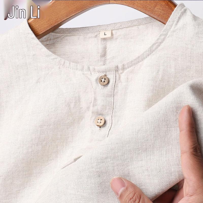 Men's Casual Chinese Style Linen 3/4 Sleeve T-Shirt