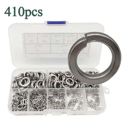 304 Stainless Steel Spring Washers Set, M2-M10, Elastic Spring Gaskets, 410pcs Boxed