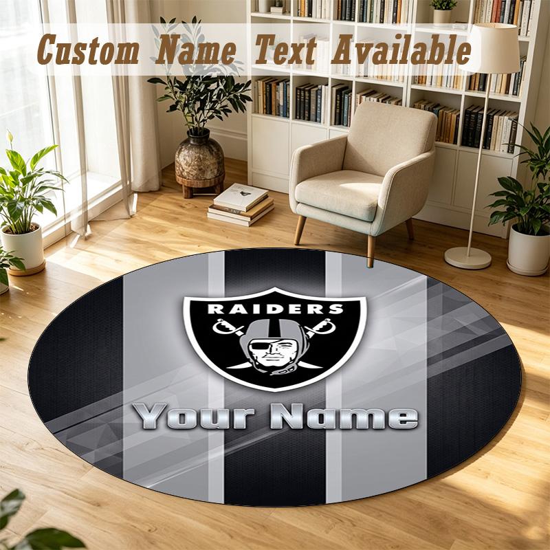 Round Rug Custom NameLas Vegas Raiders Pattern Non Slip Carpet Home Floor Decor