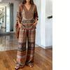 Printed temperament top wide-leg pants two-piece women's clothing European and American fashion suit