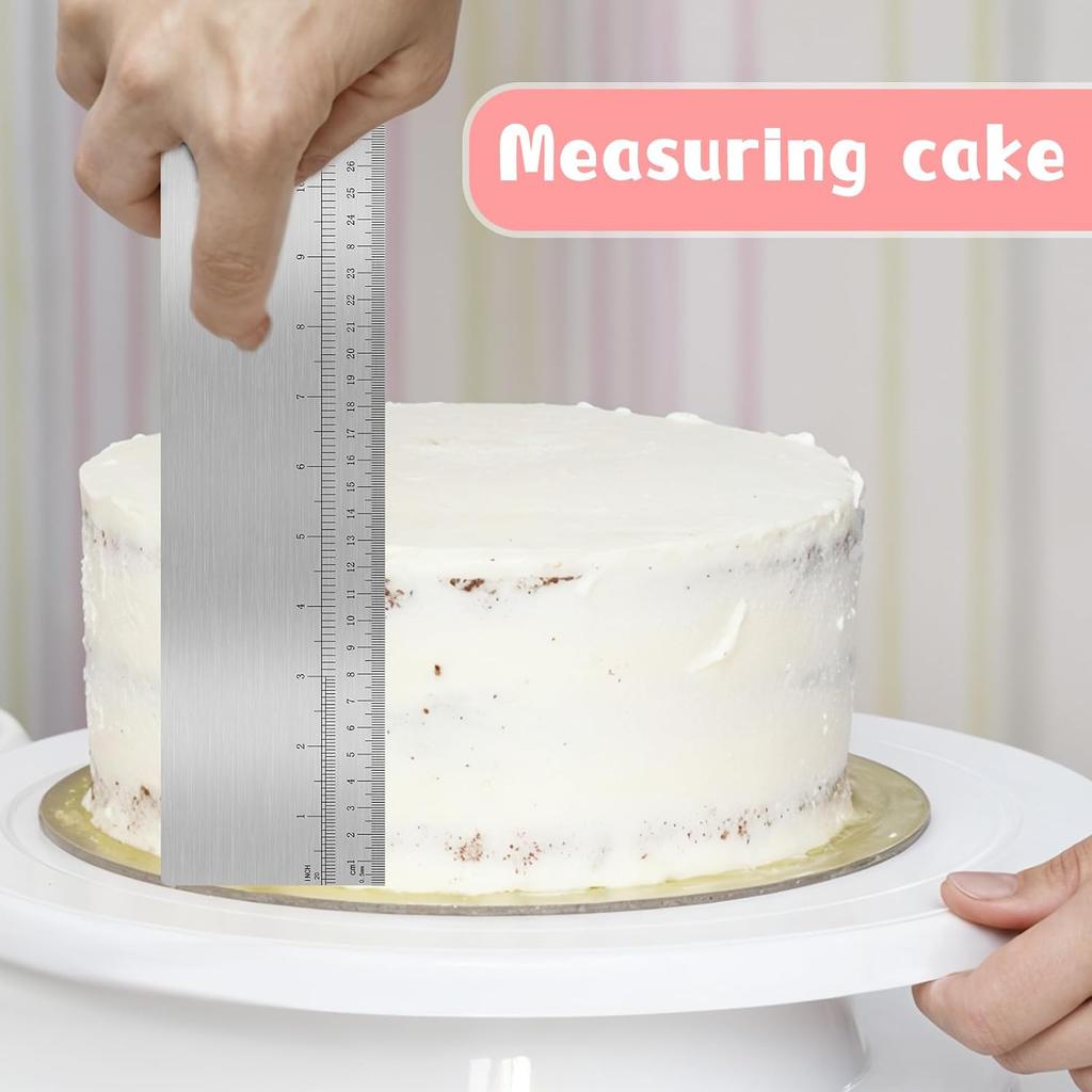 12 Inches Stainless Steel Cake Scraper Leveler and Smoother Metal Cake Scraper Frosting Smoother Baking Scraper Tool for Buttercream
