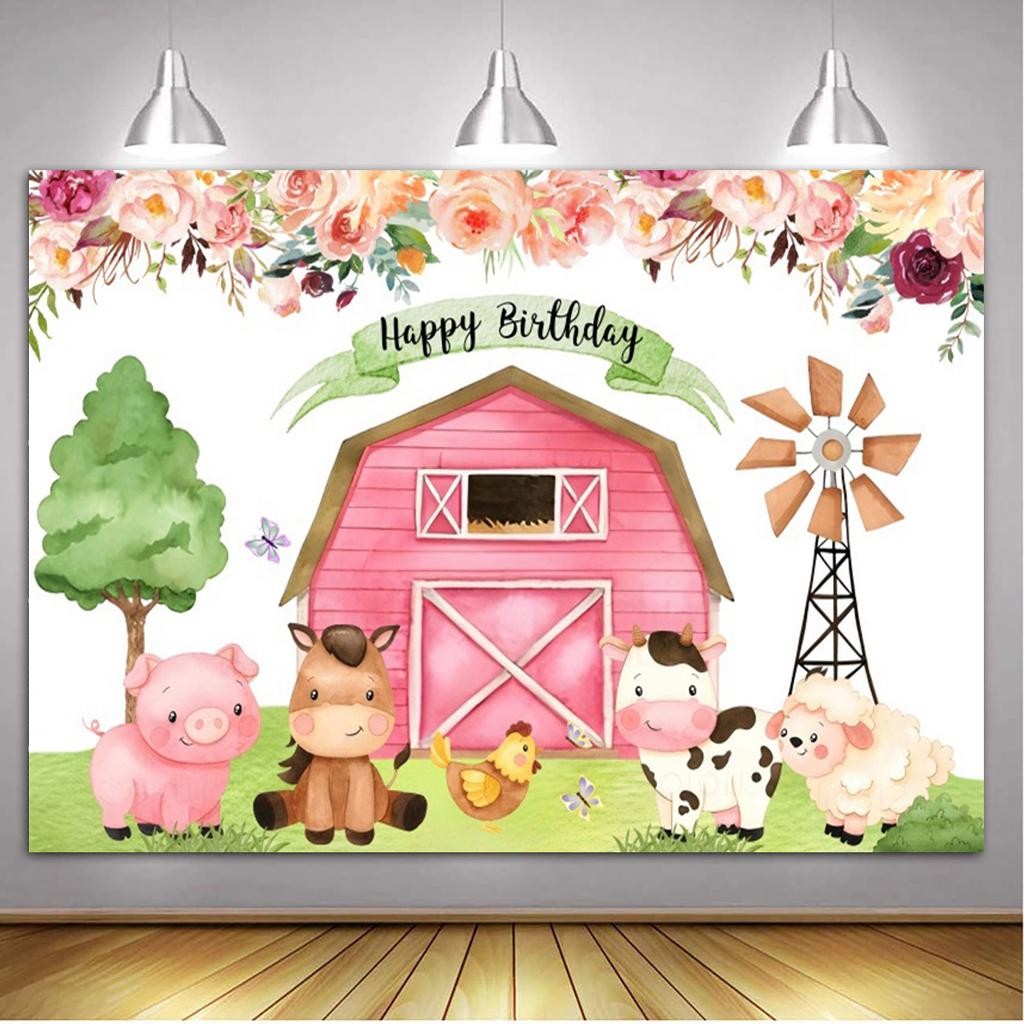 Farm Animal Theme Banner Background with Customizable Text for Children's Birthday Party Baby Shower Decoration Background Props