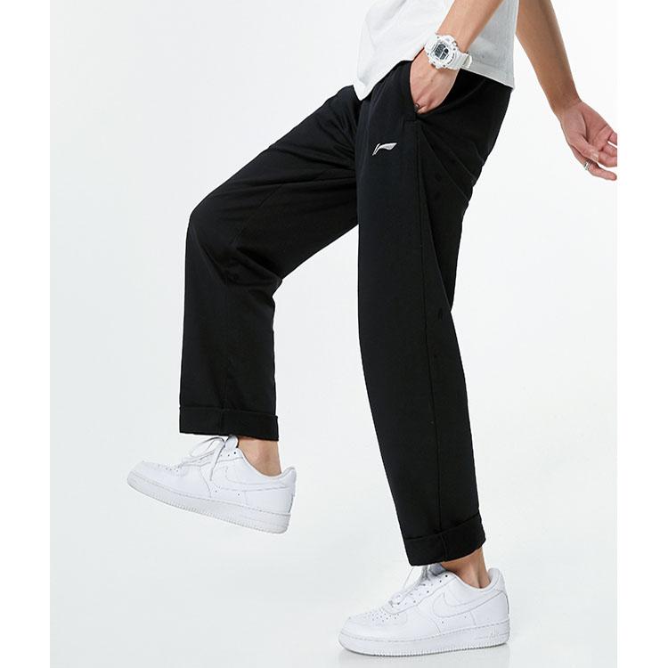 Li-Ning Letter Logo Printed Slim Fit T-Shirt And Cuffed Pants Casual Sports Set Men Sets Black ATST631-1+AYKT551-1
