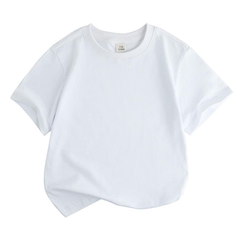Barns Lös Bomullskortärmad T-shirt: Rundhalsad, Enfärgad, Svettabsorberande, Sommarstil för Pojkar och Flickor (Mellan- och storlekar)