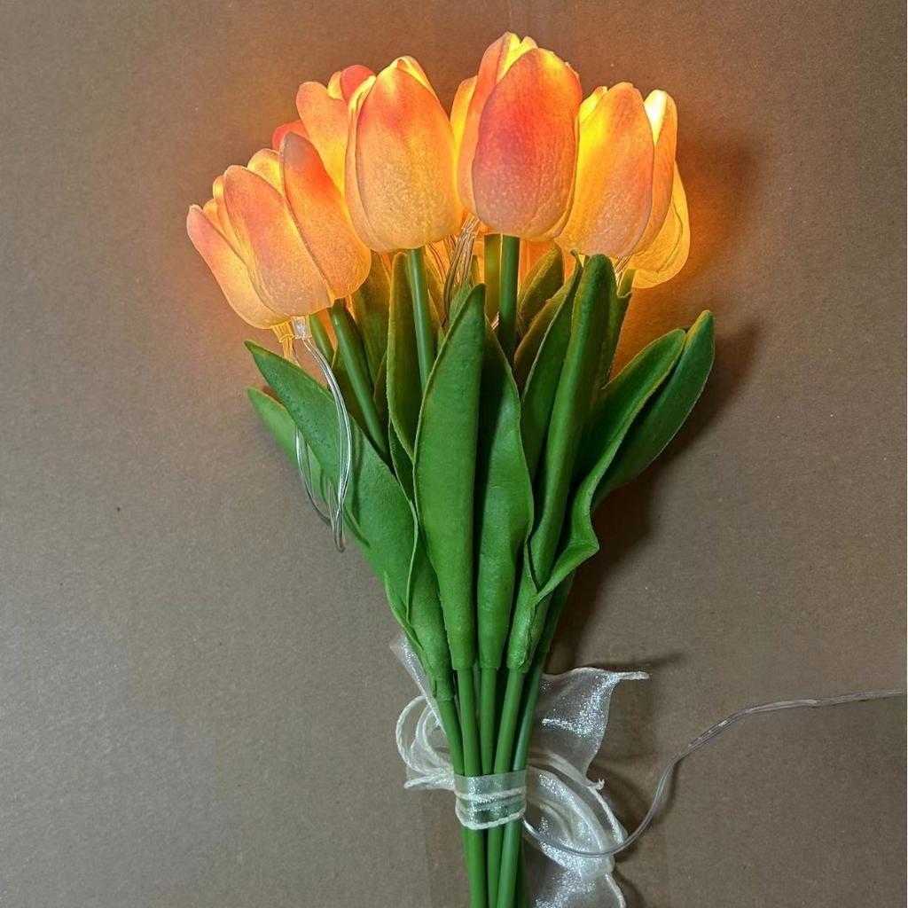 10 peças Tulipa Luminosa LED Luz Noturna DIY Lâmpada Feita à Mão Flor Artificial Buquê de Noiva Luz de Atmosfera de Natal Ano Novo