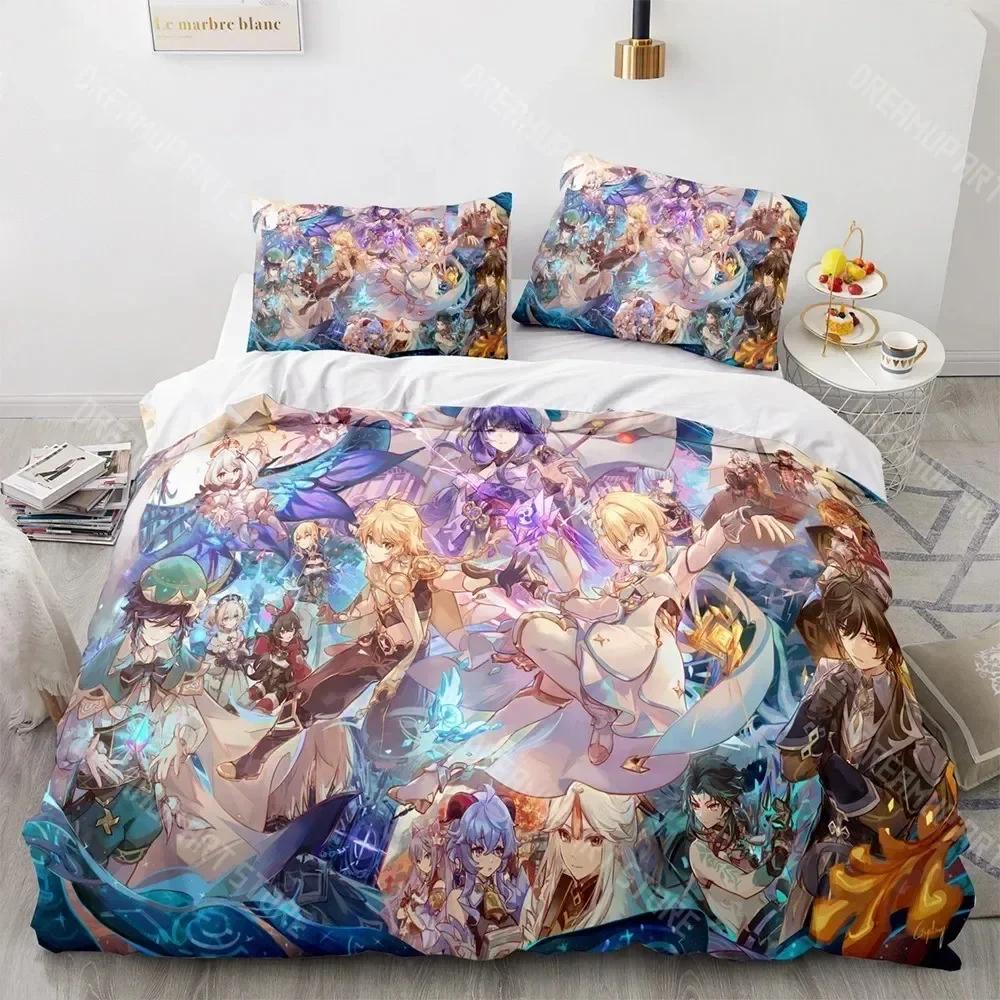 

3D Print Genshin Impact Bedding Set Anime Game Kids Duvet Cover Sets Comfortable Bedspreads Queen King Size Bedroom Decor EU Single 90x200cm