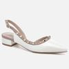 Spring and summer new nude one-word buckle with pointed head rivet bag head sandals women's summer outer wear thick heel medium heel single shoes